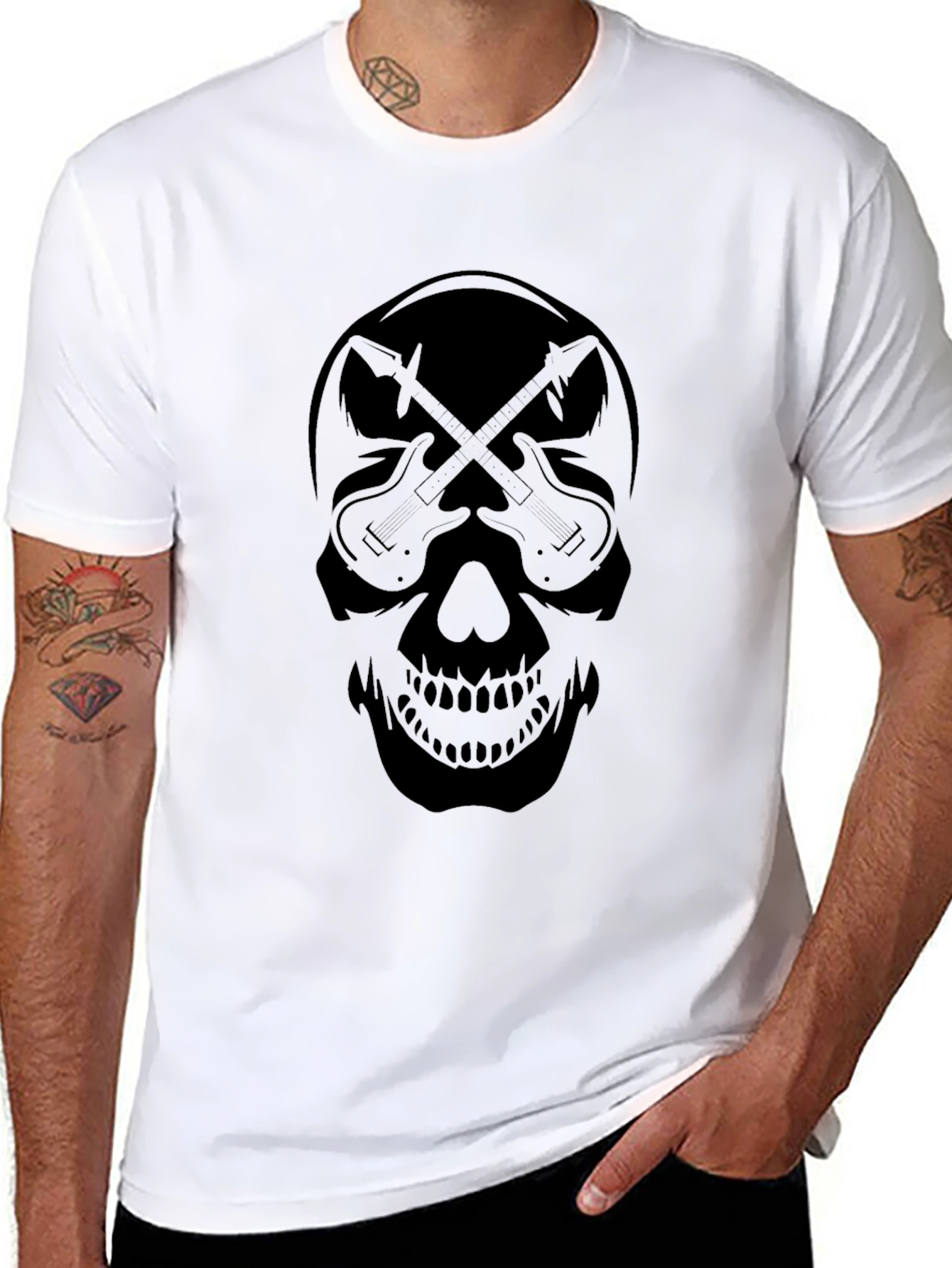 Guitar Skull Graphic Black T-Shirt