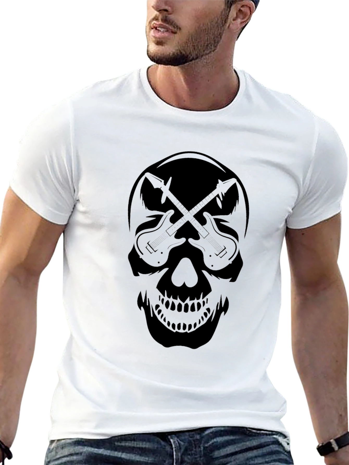 Guitar Skull Graphic Black T-Shirt