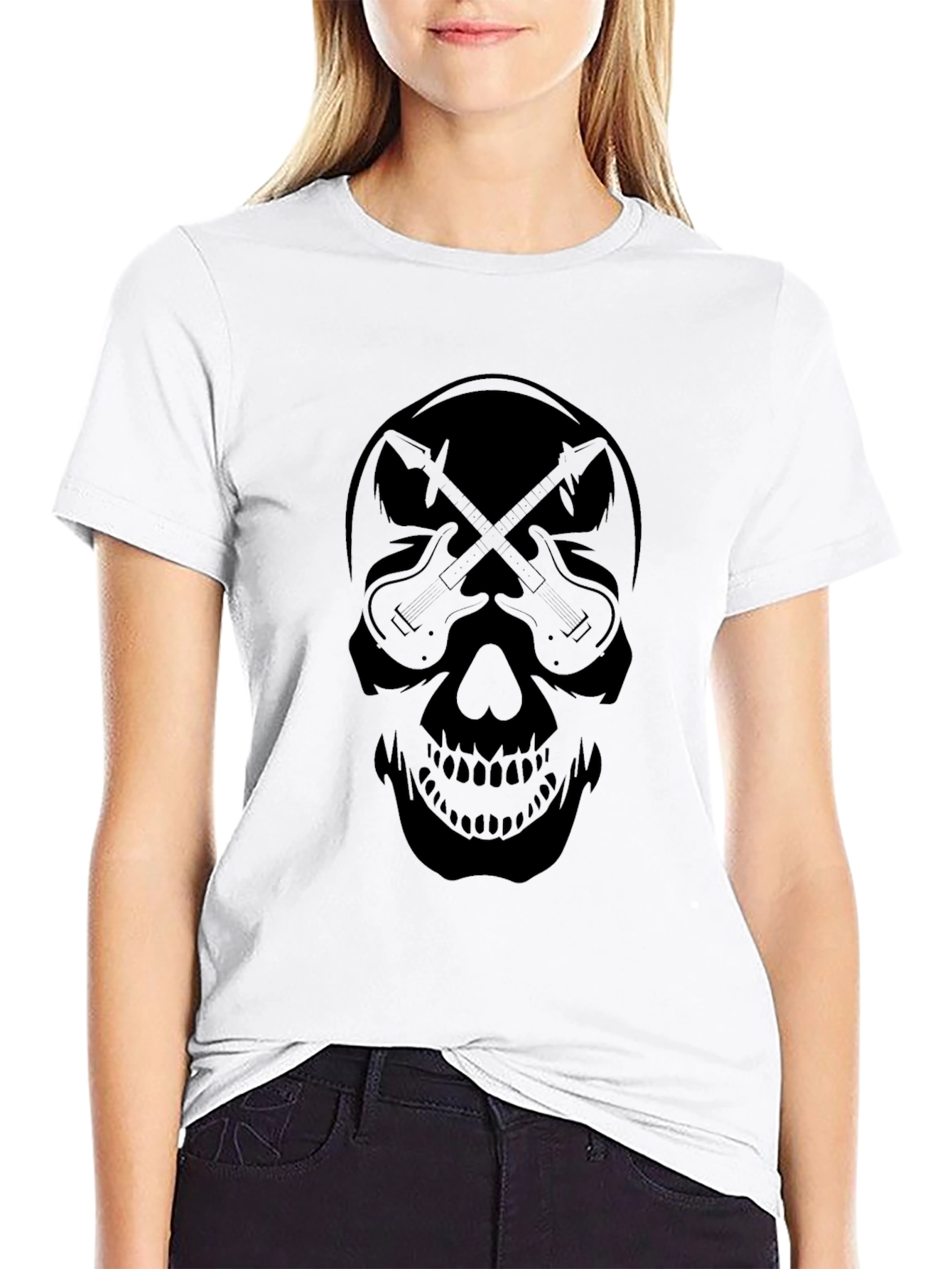 Guitar Skull Graphic Black T-Shirt
