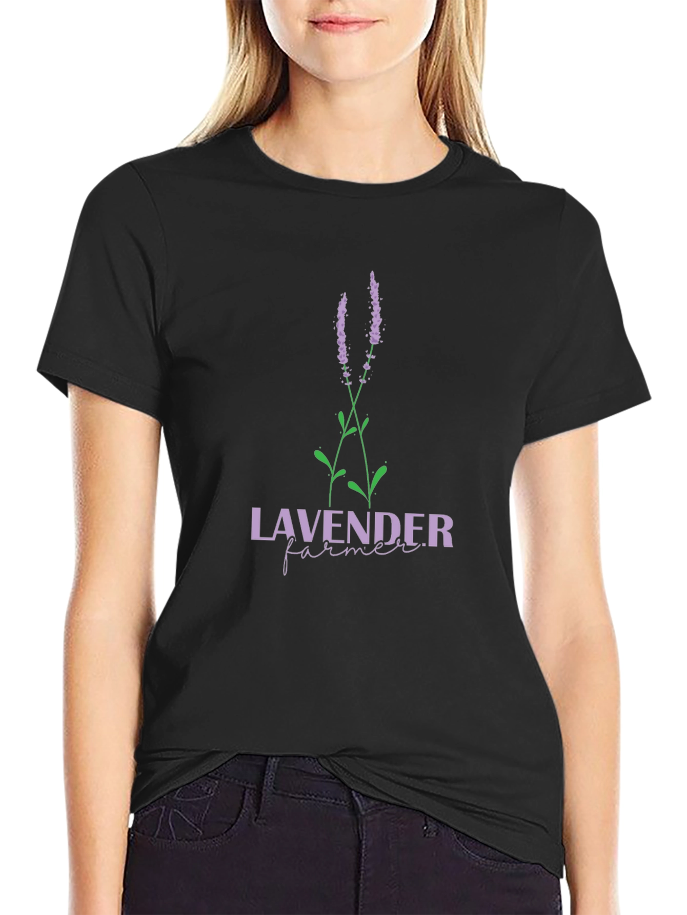 Lavender Farmer Graphic T-Shirt - Black