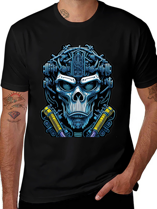 Cyberpunk Skull Graphic Tee - Edgy Techwear Fashion