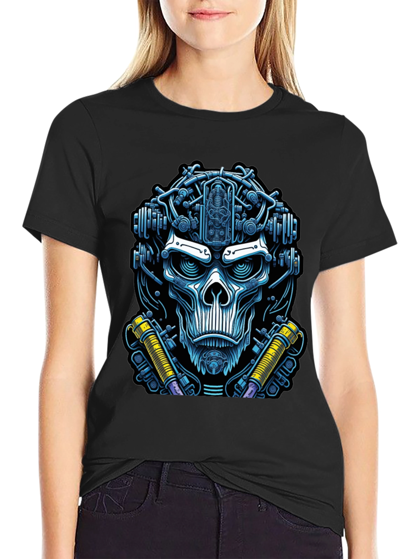 Cyberpunk Skull Graphic Tee - Edgy Techwear Fashion