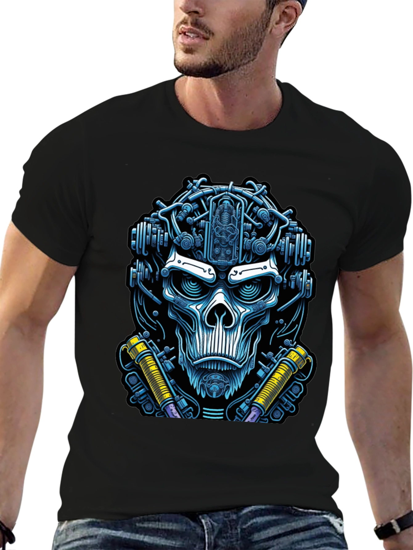 Cyberpunk Skull Graphic Tee - Edgy Techwear Fashion