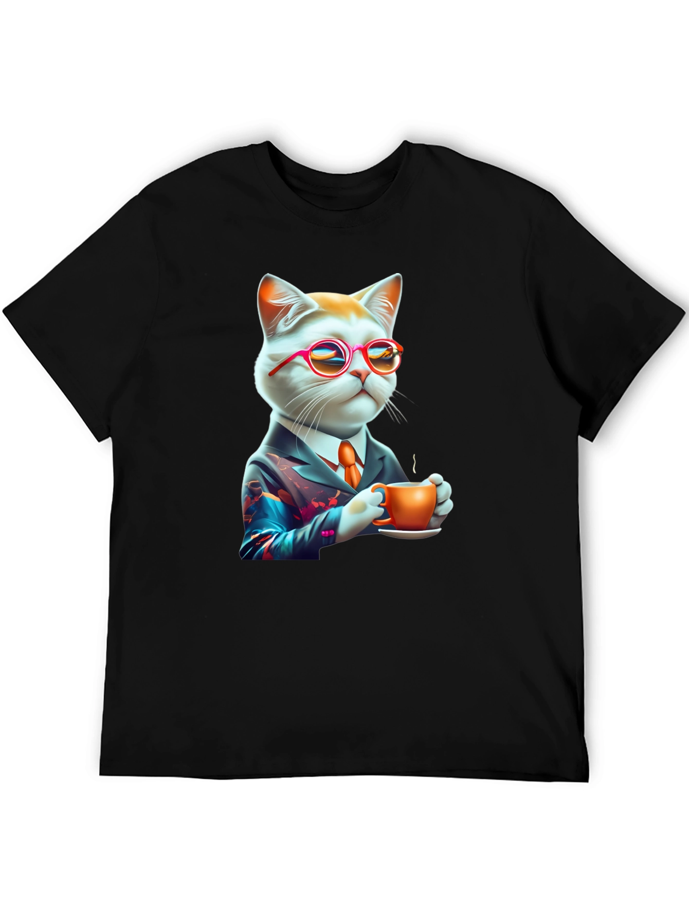 Cool Cat T-Shirt - Cat with Coffee