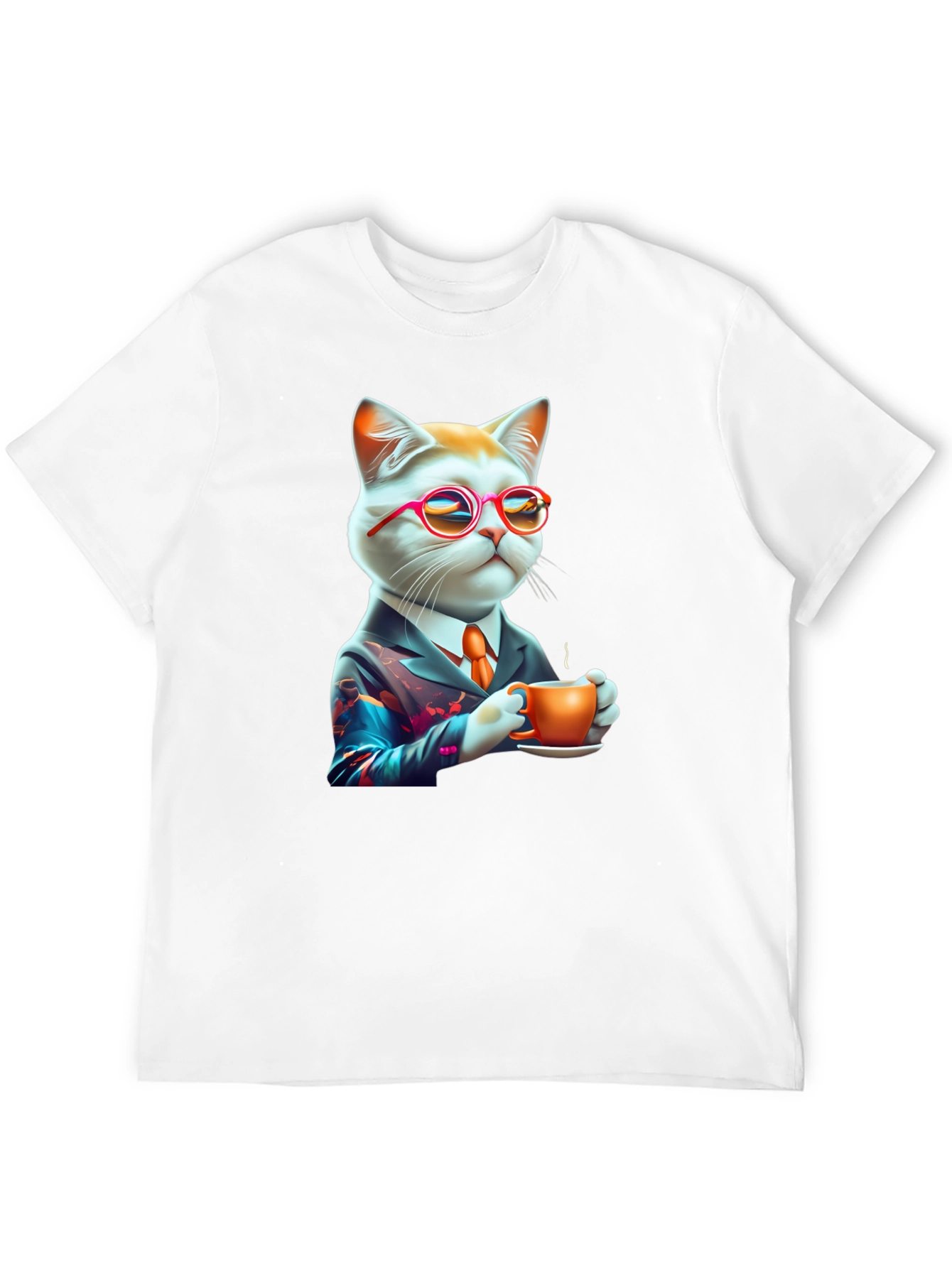 Cool Cat T-Shirt - Cat with Coffee