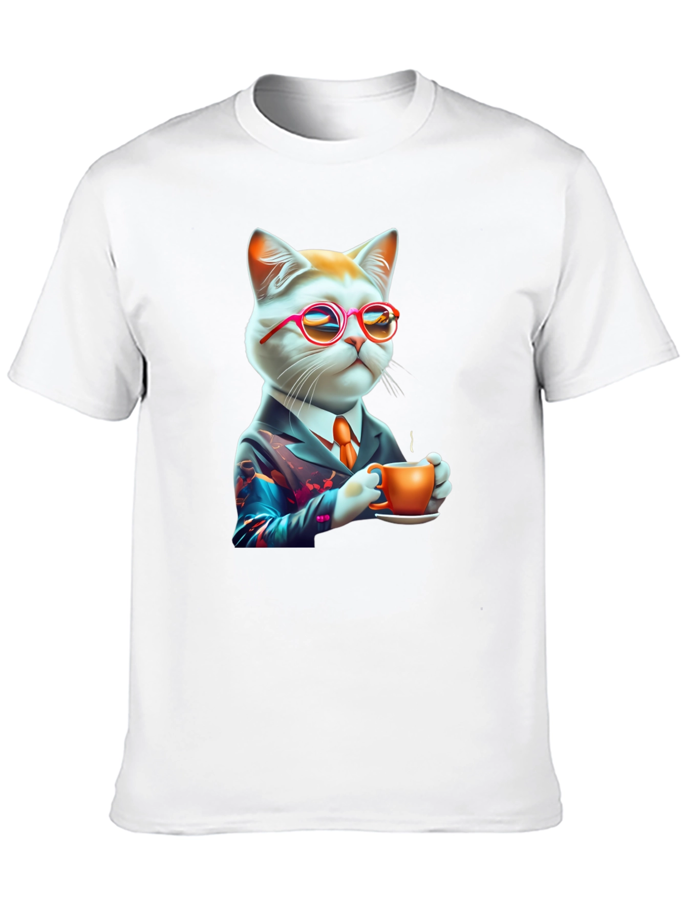 Cool Cat T-Shirt - Cat with Coffee