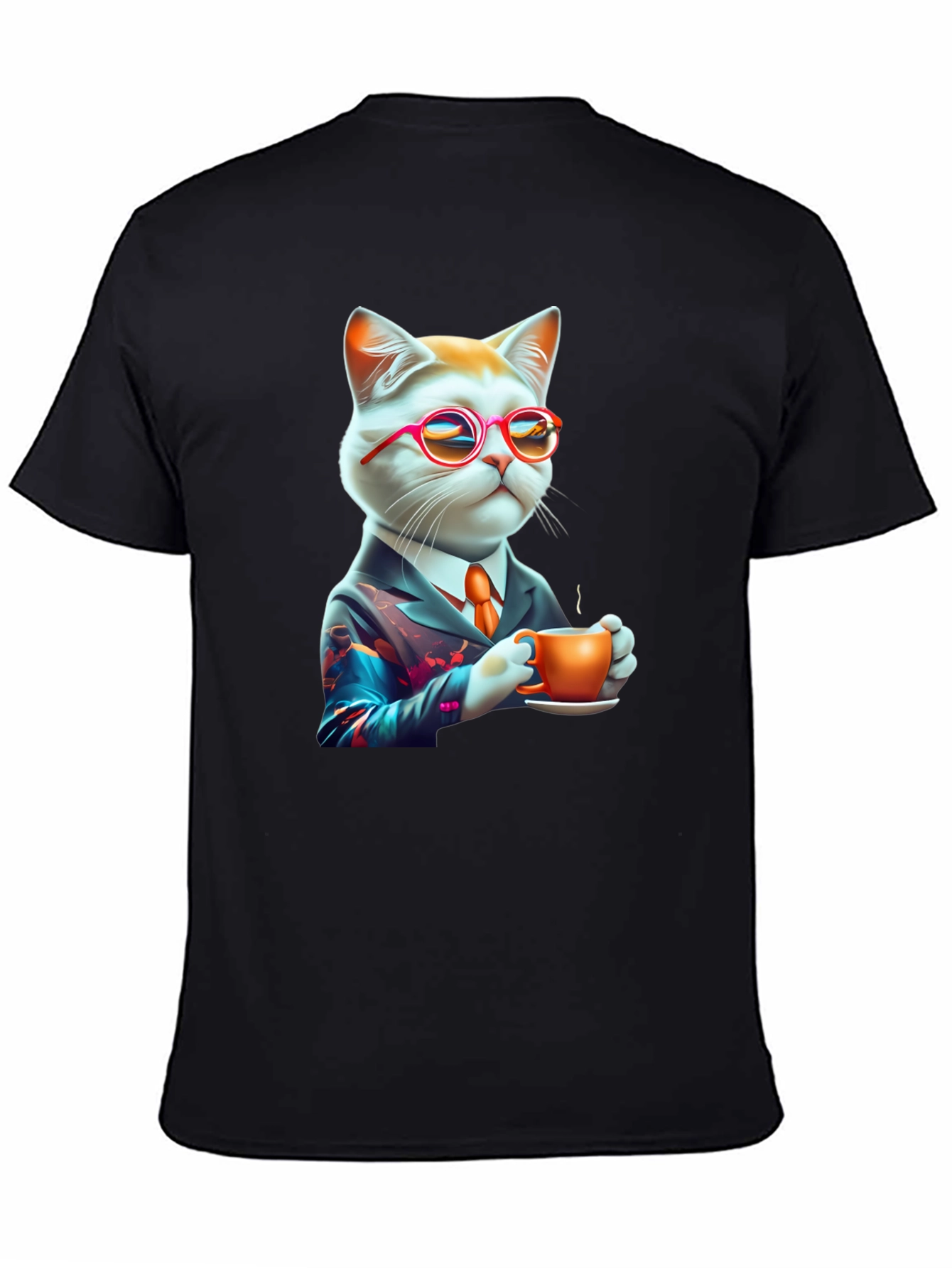 Cool Cat T-Shirt - Cat with Coffee