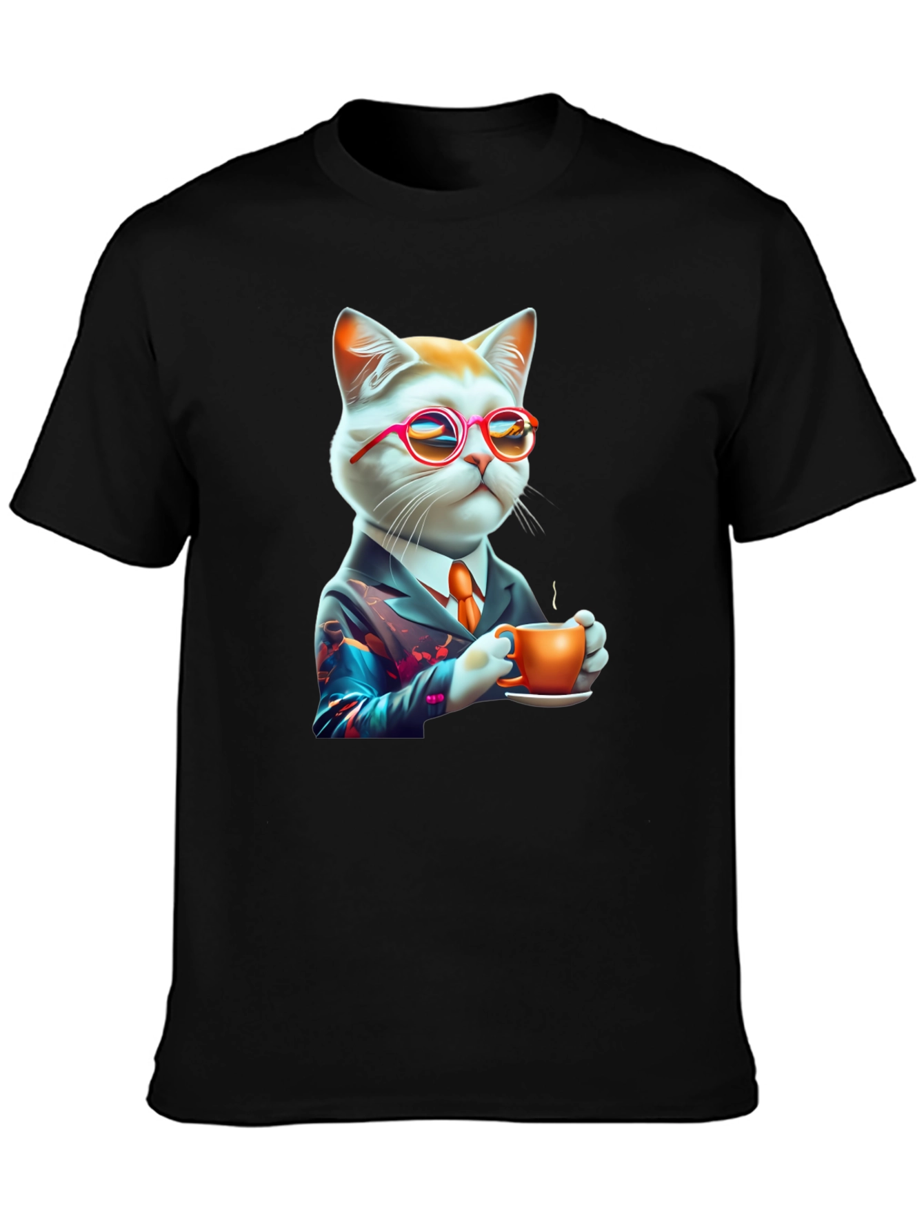 Cool Cat T-Shirt - Cat with Coffee