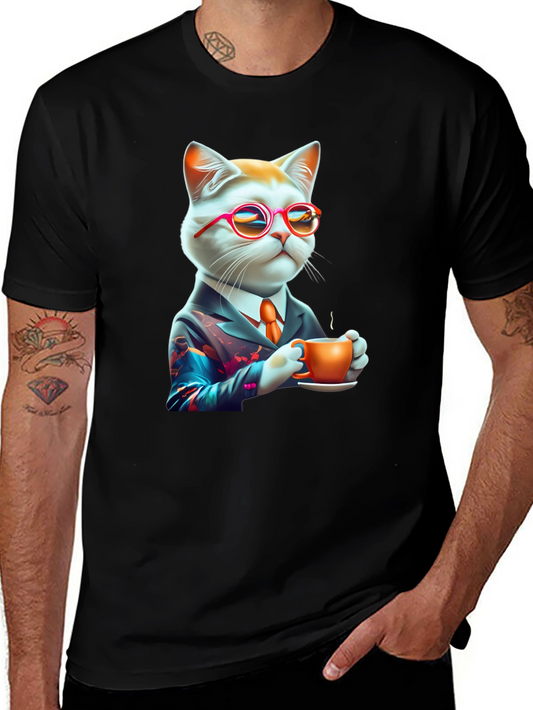 Cool Cat T-Shirt - Cat with Coffee