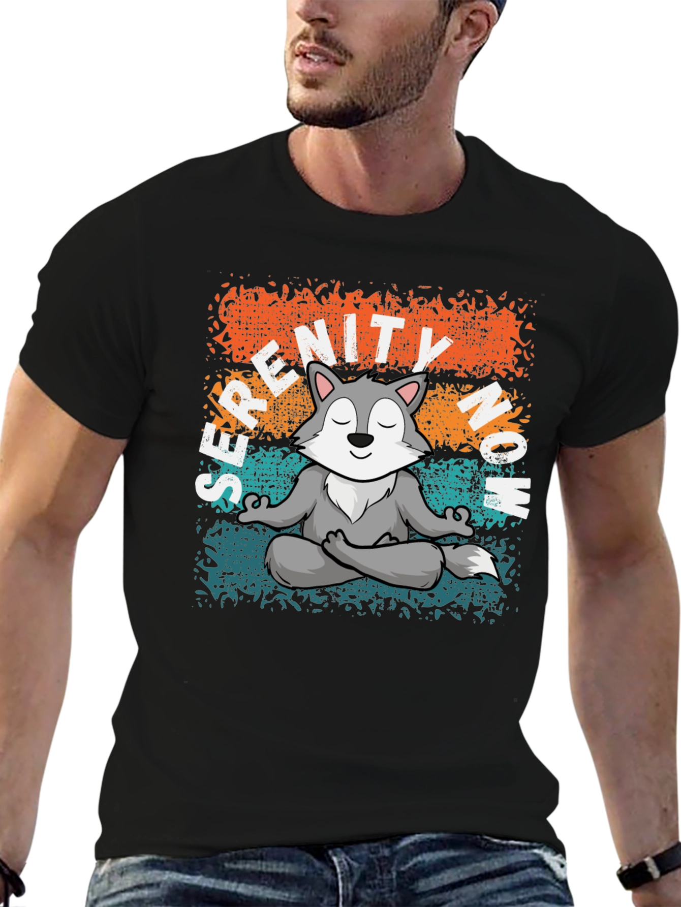 Serenity Now! Meditating Wolf Graphic Tee