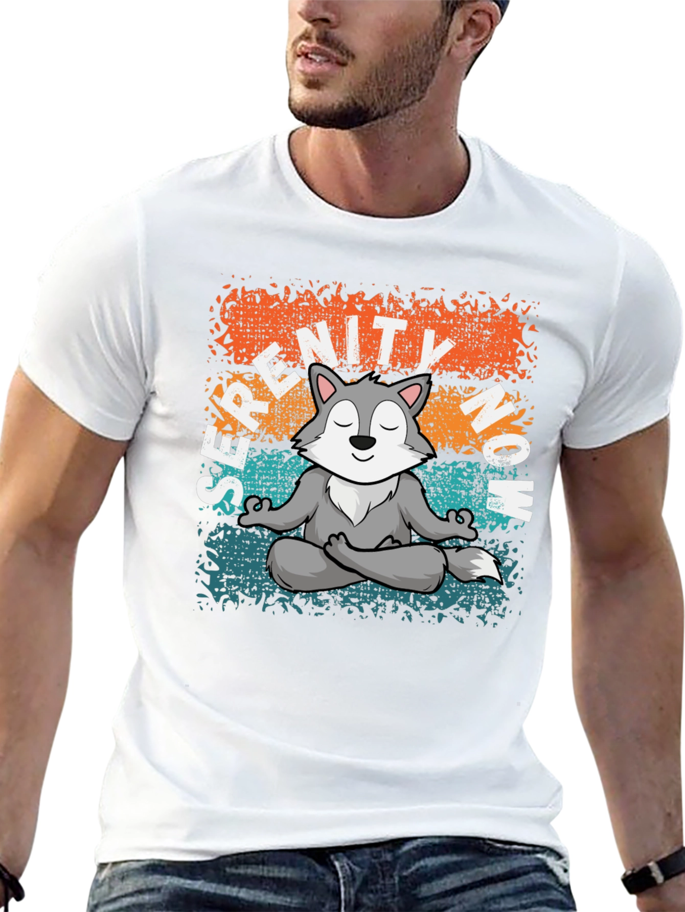 Serenity Now! Meditating Wolf Graphic Tee