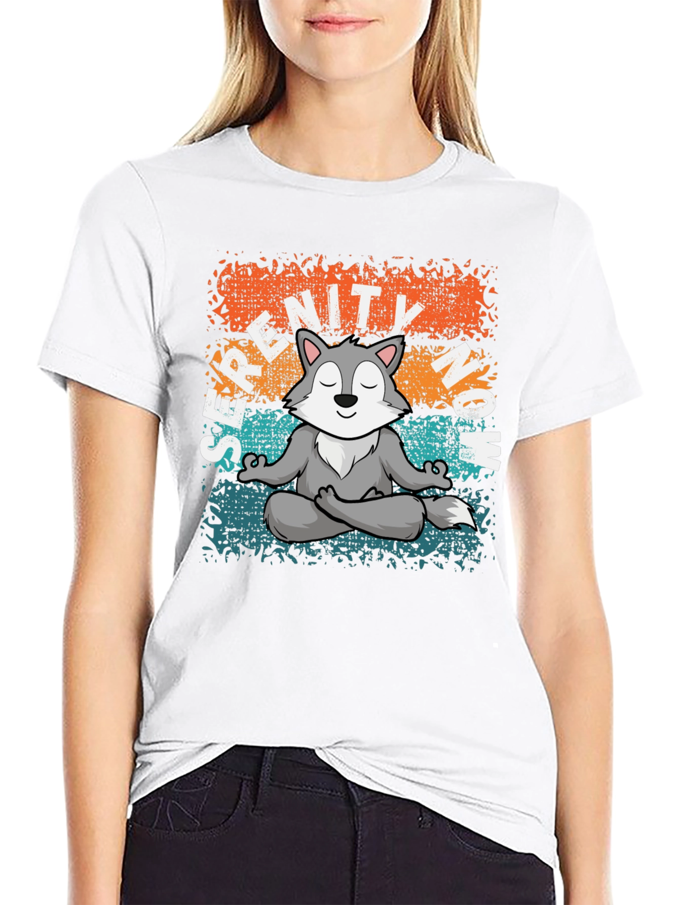 Serenity Now! Meditating Wolf Graphic Tee