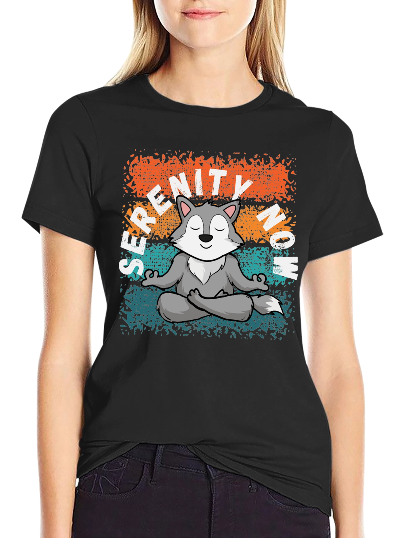 Serenity Now! Meditating Wolf Graphic Tee