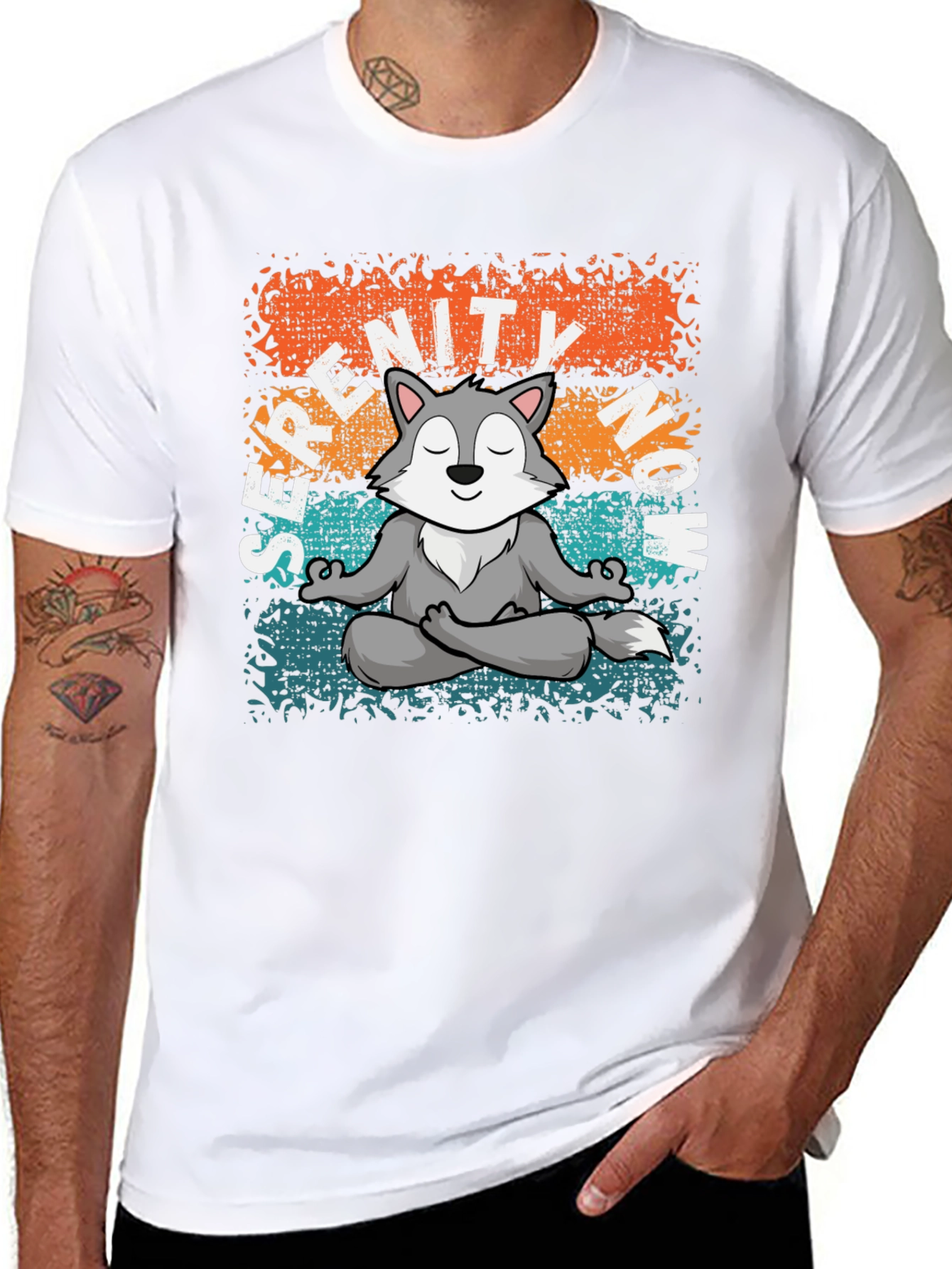 Serenity Now! Meditating Wolf Graphic Tee