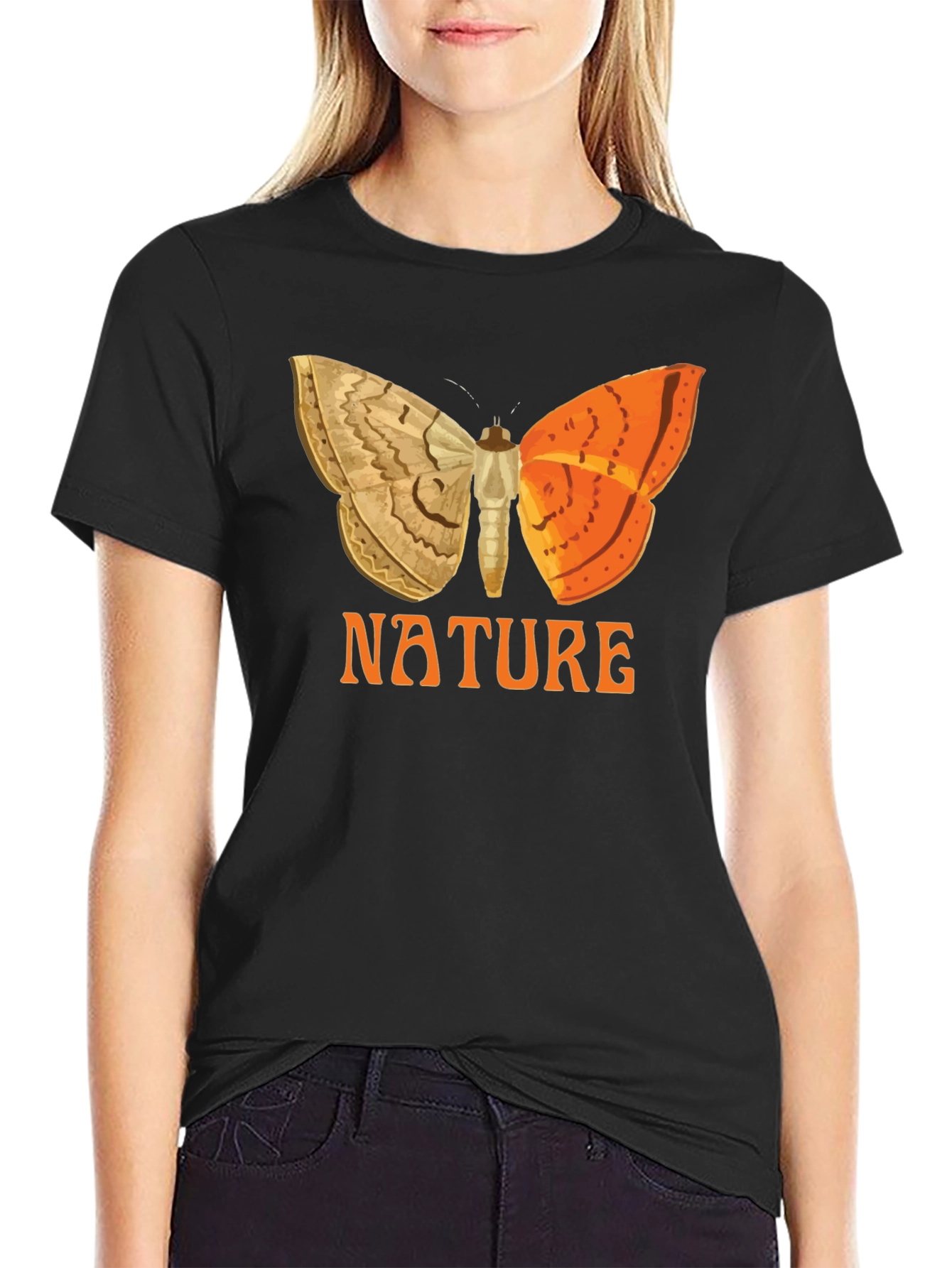 Nature Butterfly Graphic Tee - Black