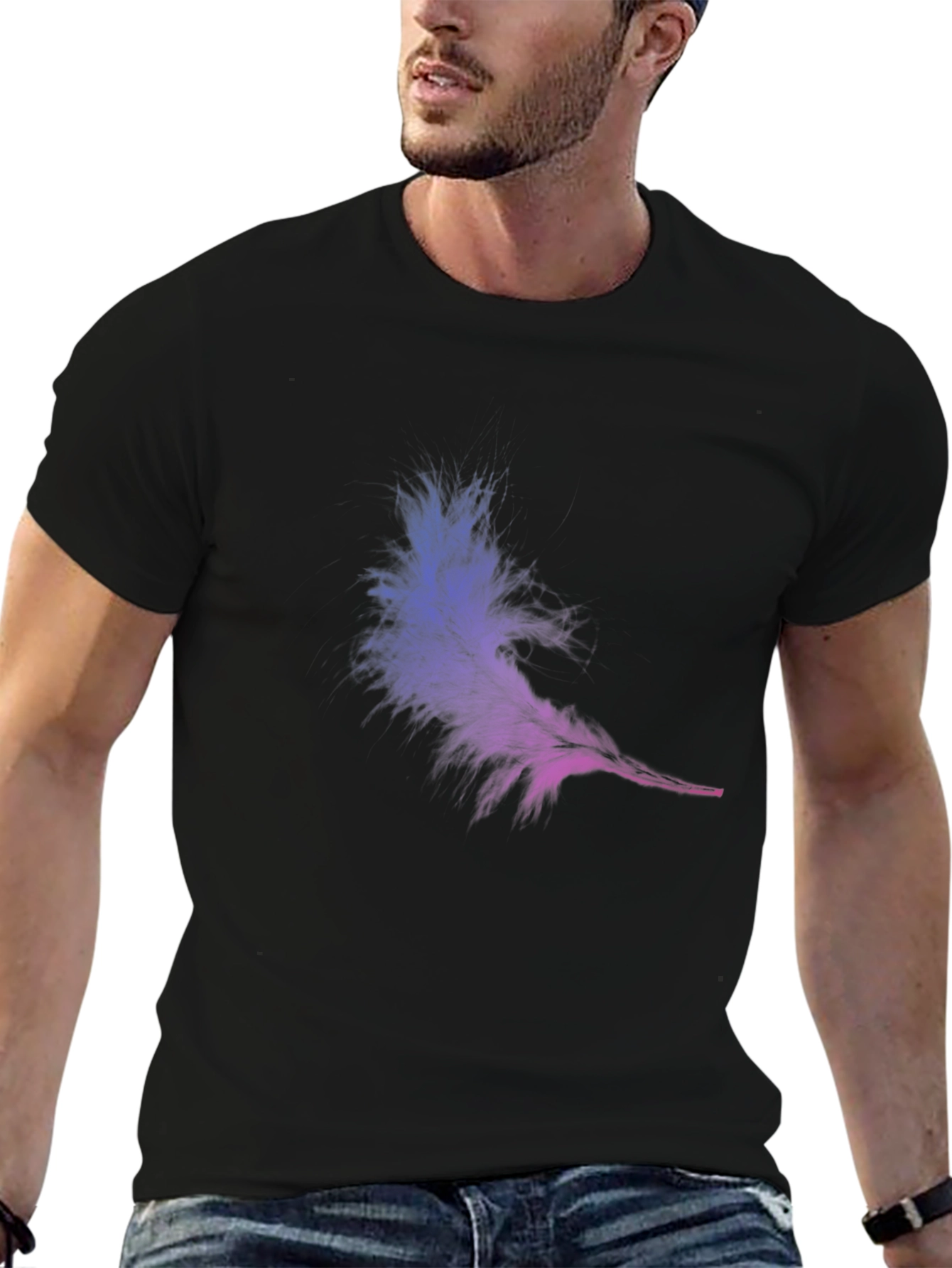 Mens Feather Graphic Black T-Shirt