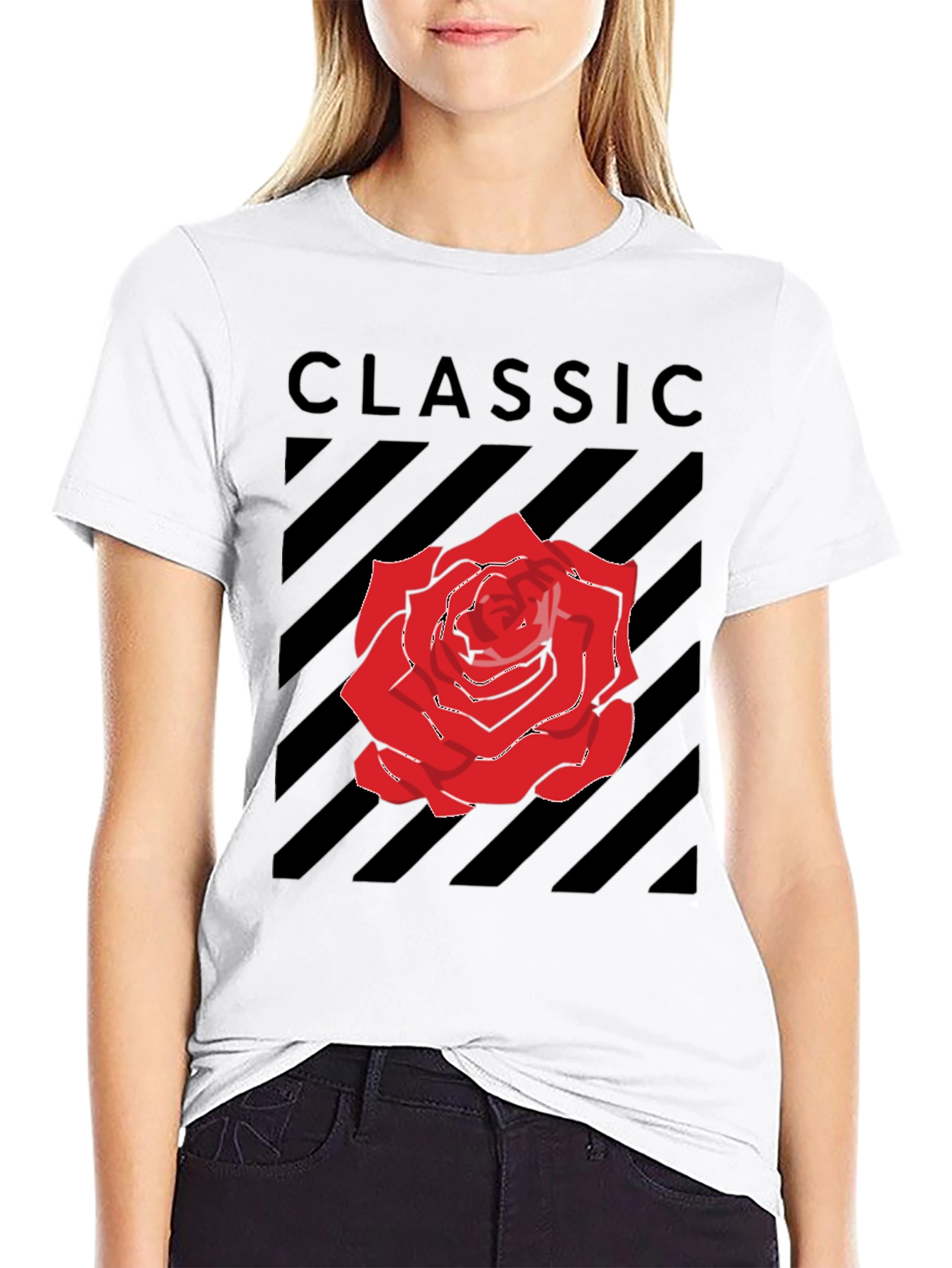 Classic Rose Graphic Tee - Black Cotton T-Shirt