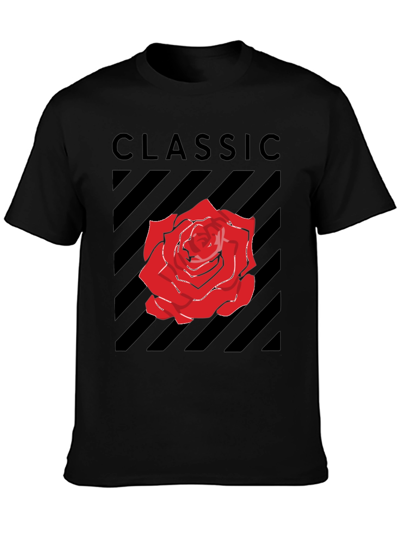 Classic Rose Graphic Tee - Black Cotton T-Shirt