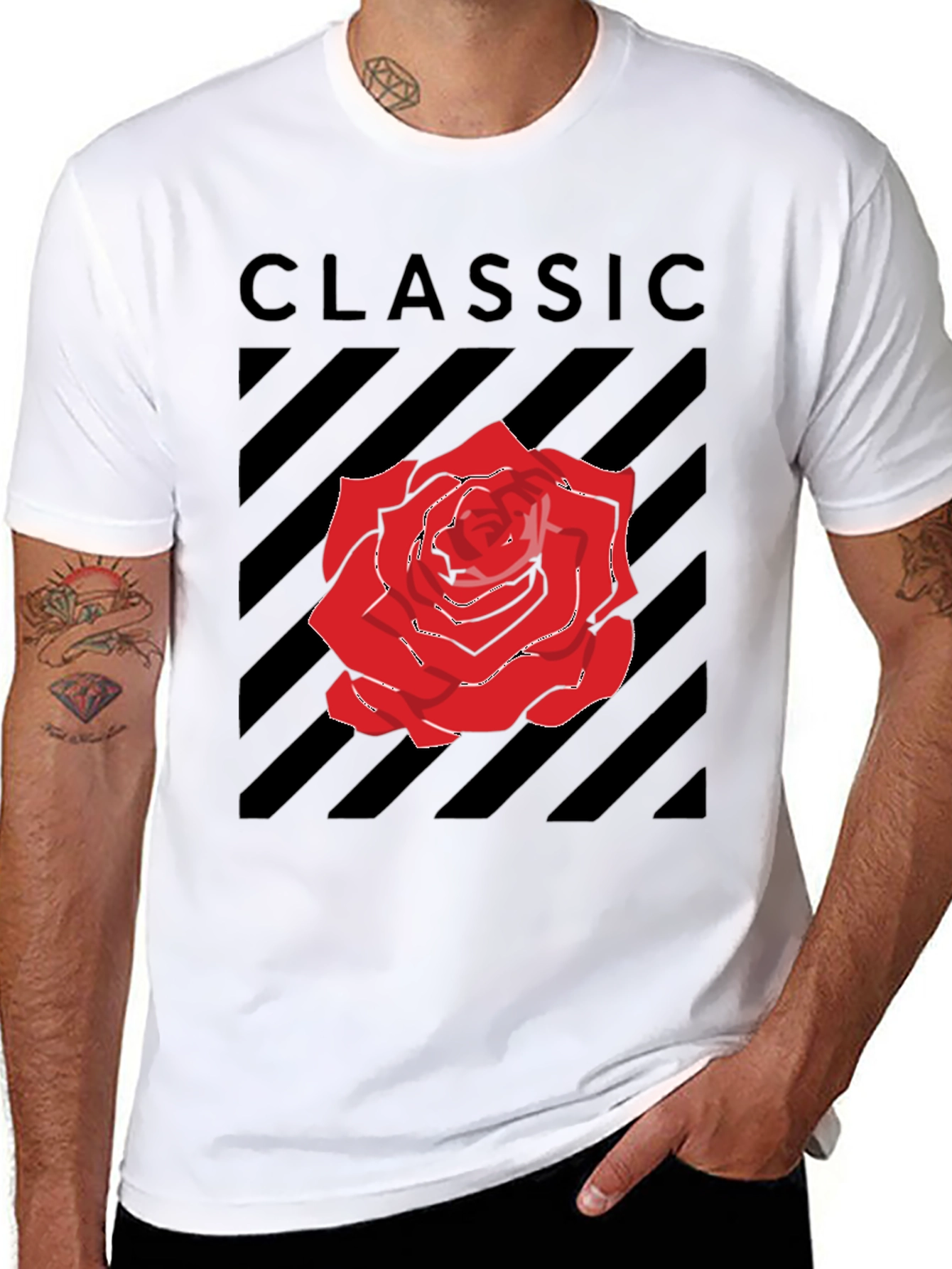 Classic Rose Graphic Tee - Black Cotton T-Shirt