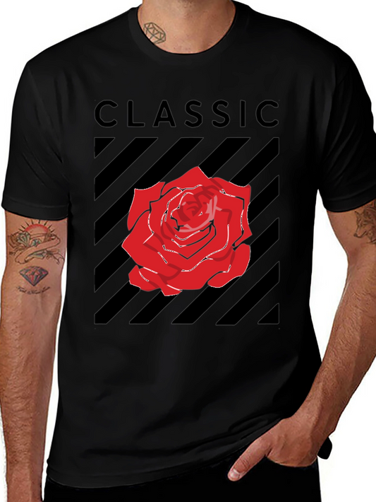 Classic Rose Graphic Tee - Black Cotton T-Shirt