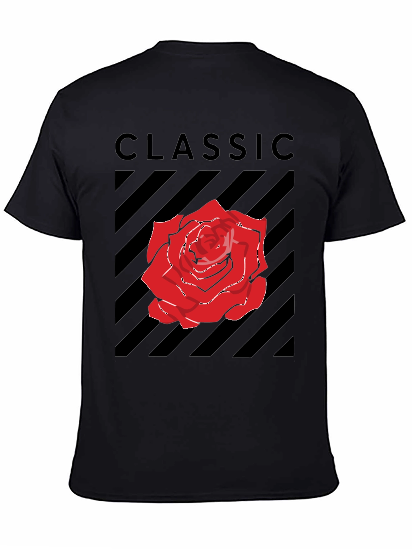 Classic Rose Graphic Tee - Black Cotton T-Shirt
