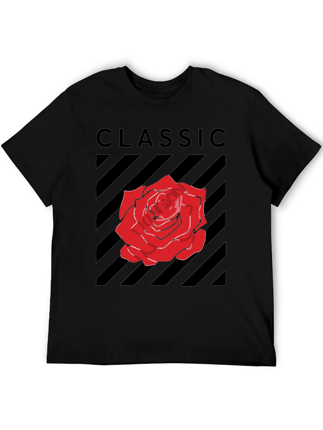 Classic Rose Graphic Tee - Black Cotton T-Shirt