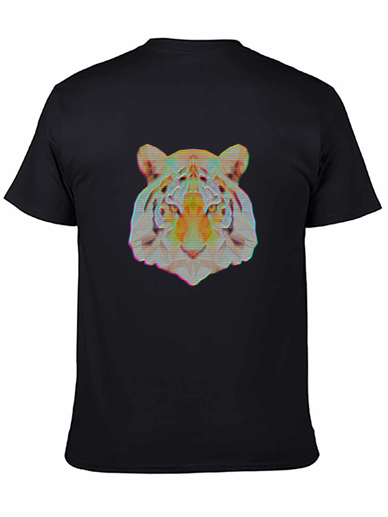 Geometric Tiger Graphic Print Black T-Shirt