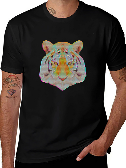 Geometric Tiger Graphic Print Black T-Shirt