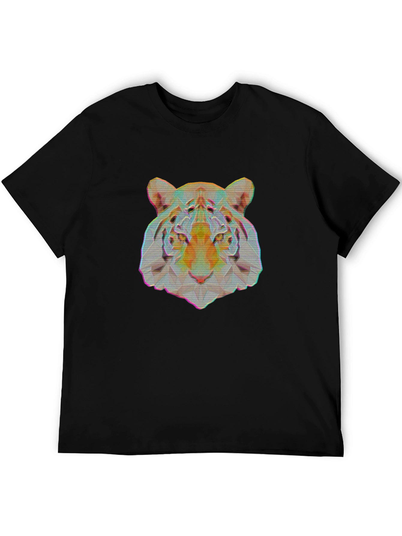 Geometric Tiger Graphic Print Black T-Shirt