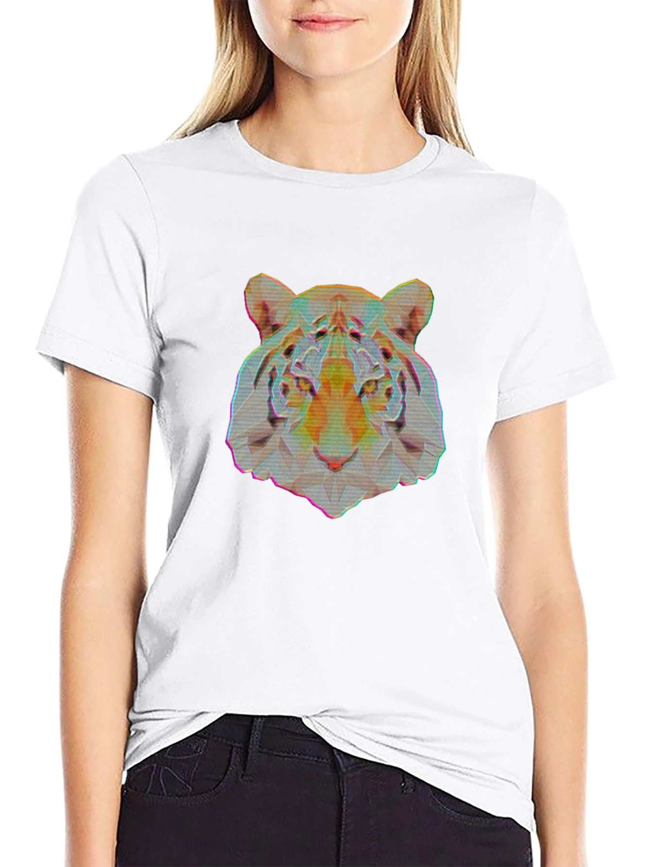 Geometric Tiger Graphic Print Black T-Shirt