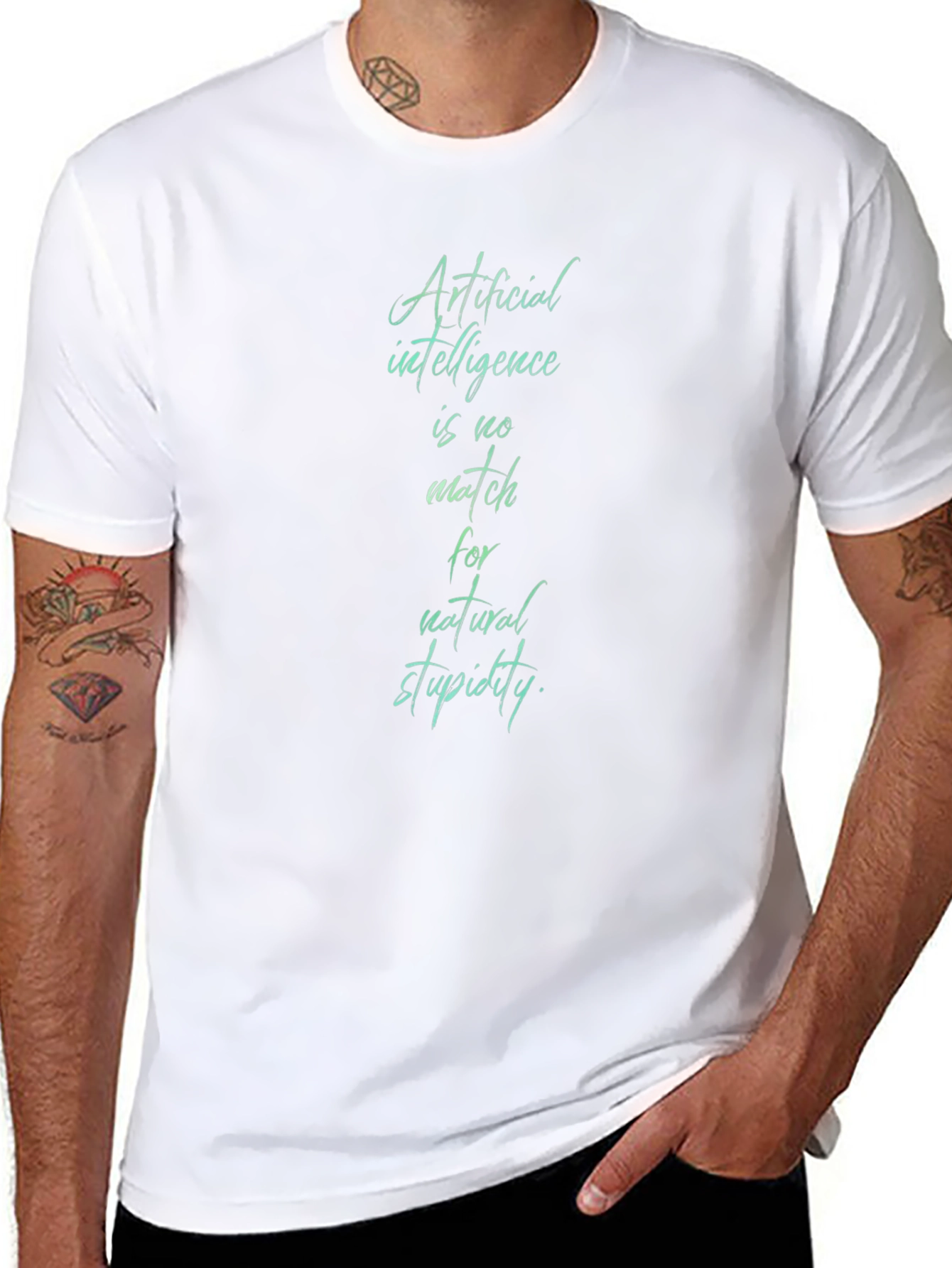 AI vs Stupidity Graphic Tee - Black Cotton T-Shirt