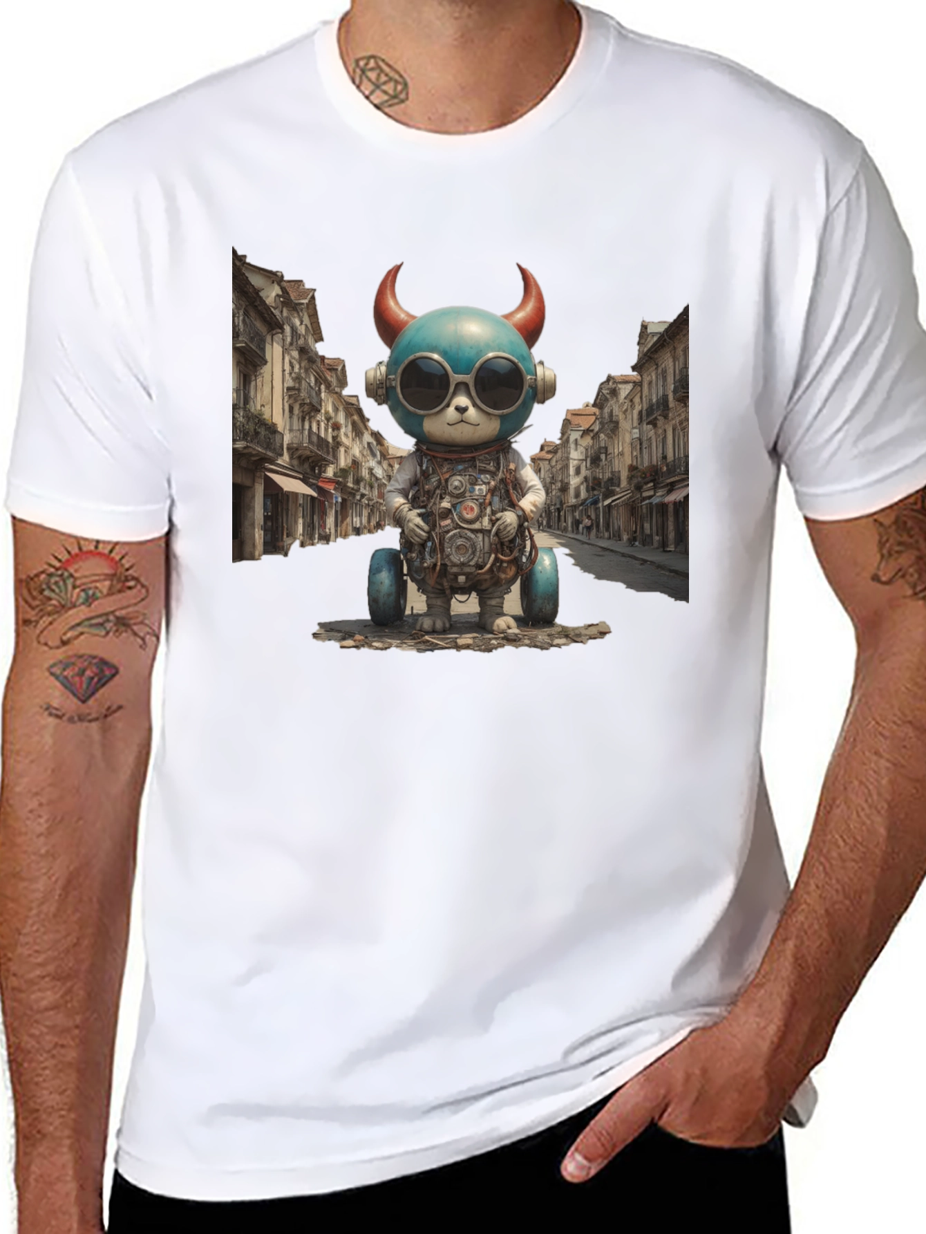 Steampunk Robot Bear Graphic Tee - Quirky & Cool