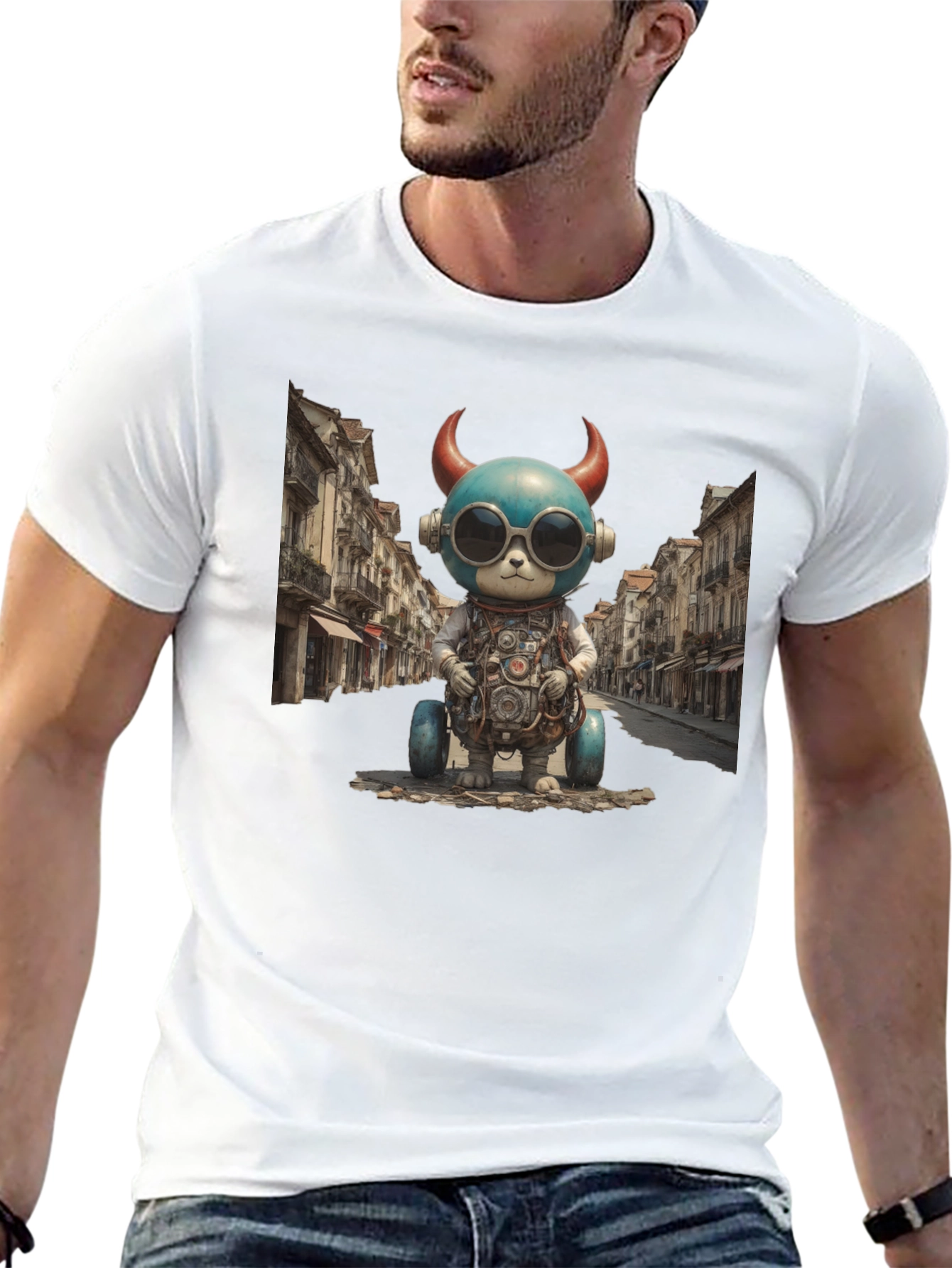 Steampunk Robot Bear Graphic Tee - Quirky & Cool