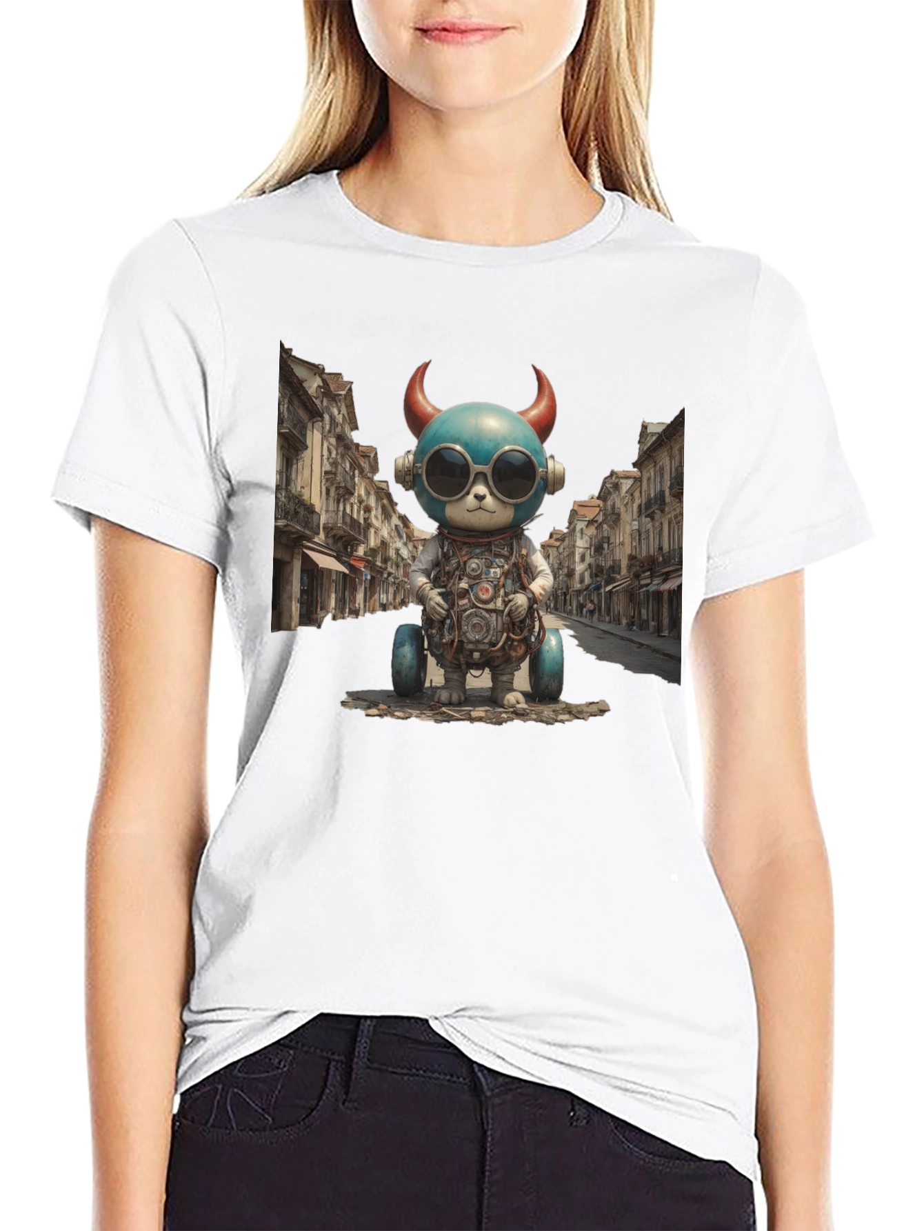 Steampunk Robot Bear Graphic Tee - Quirky & Cool