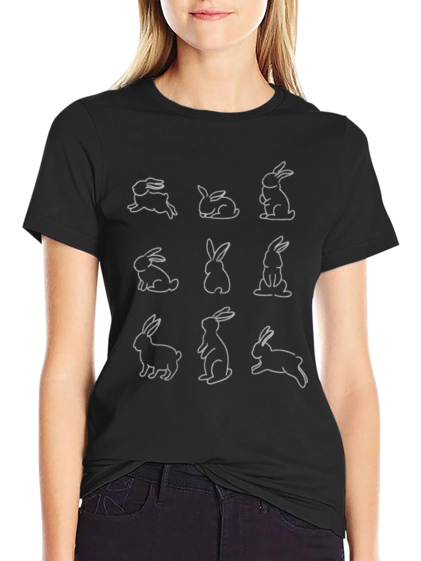 Bunny Print Black T-Shirt