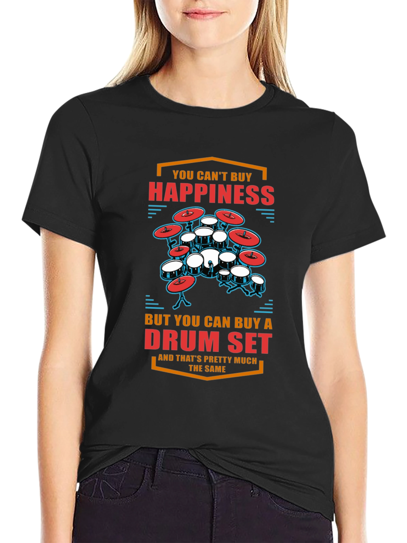 Drum Set Happiness T-Shirt - Black