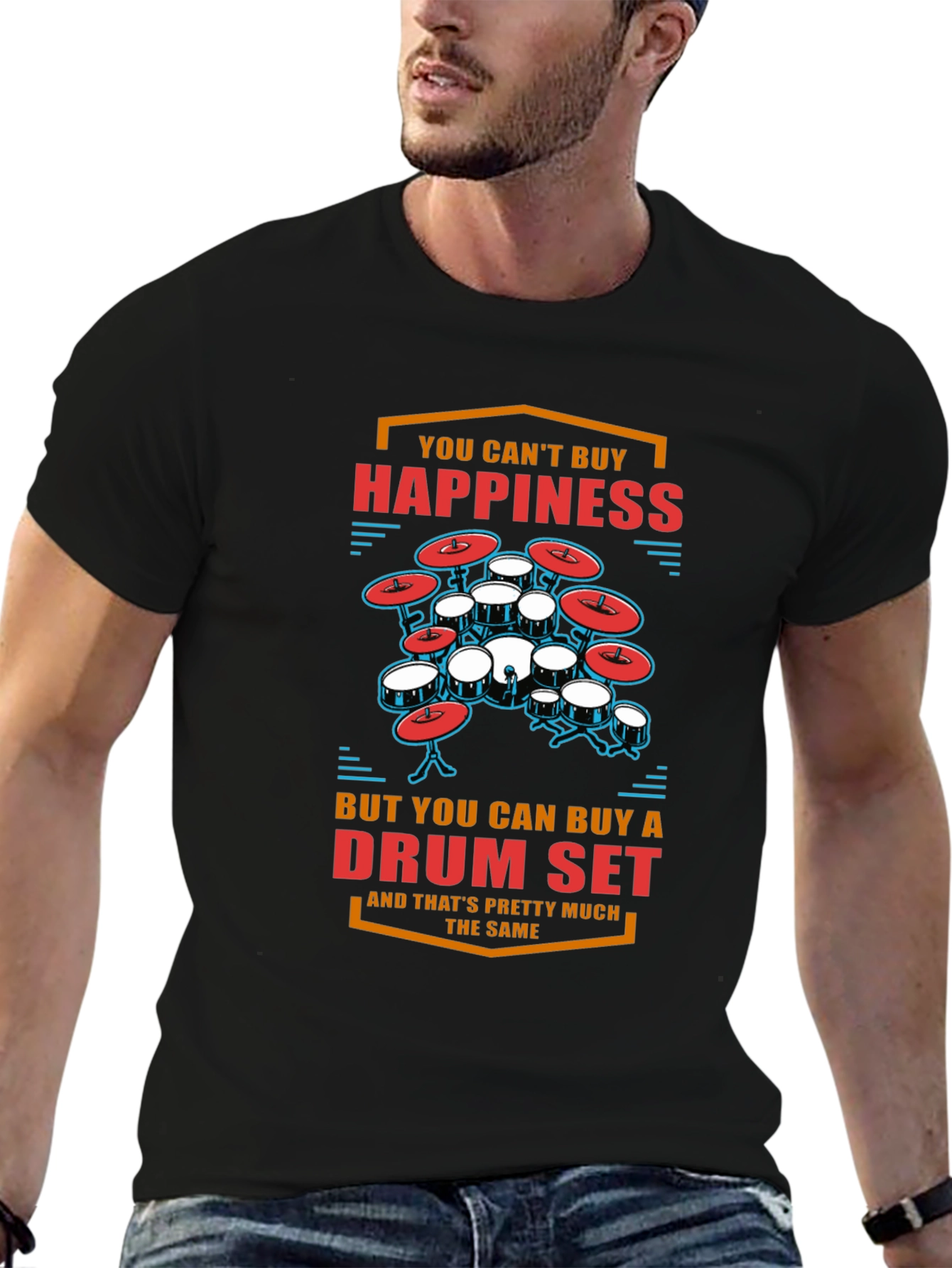 Drum Set Happiness T-Shirt - Black