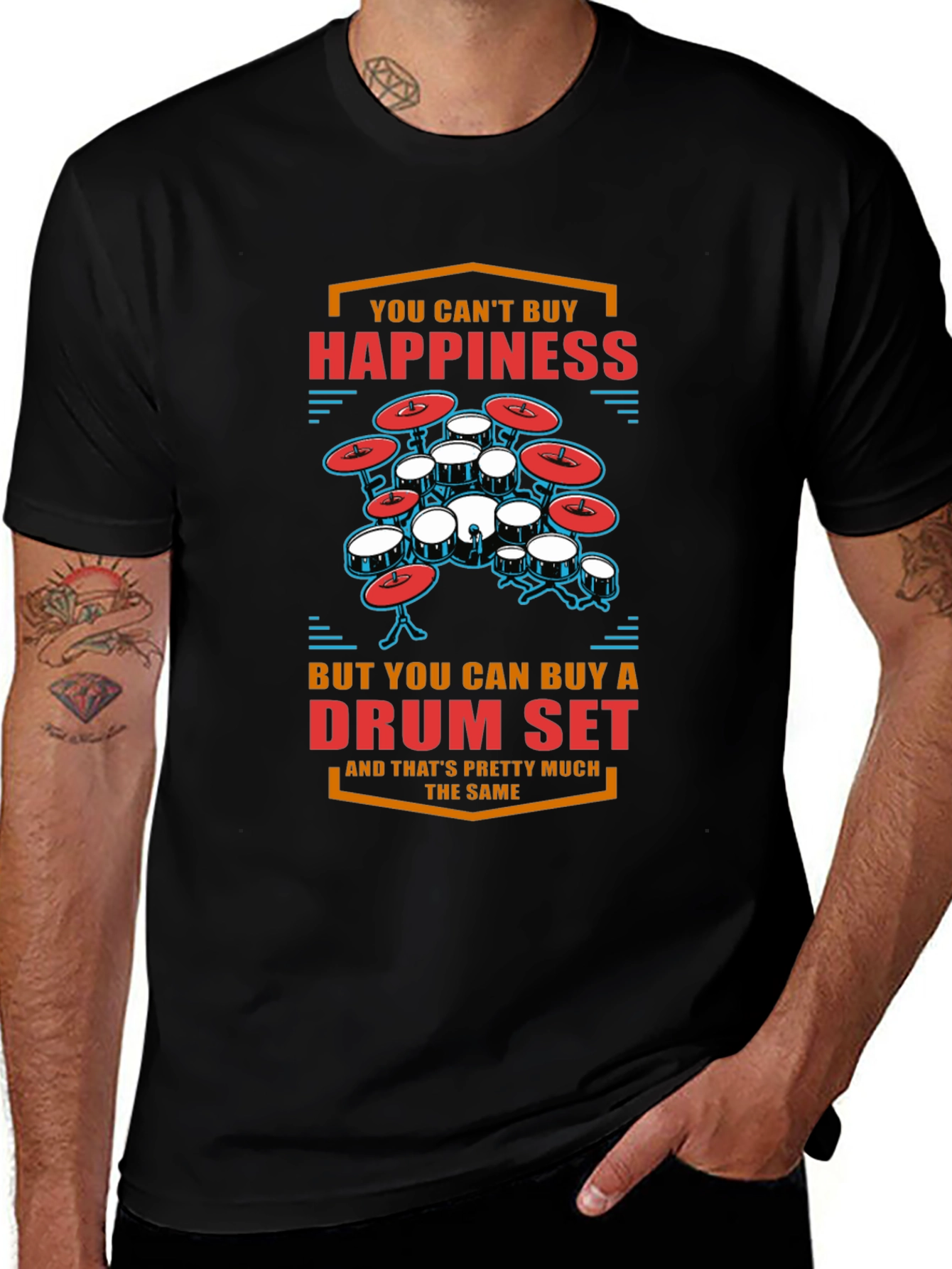 Drum Set Happiness T-Shirt - Black