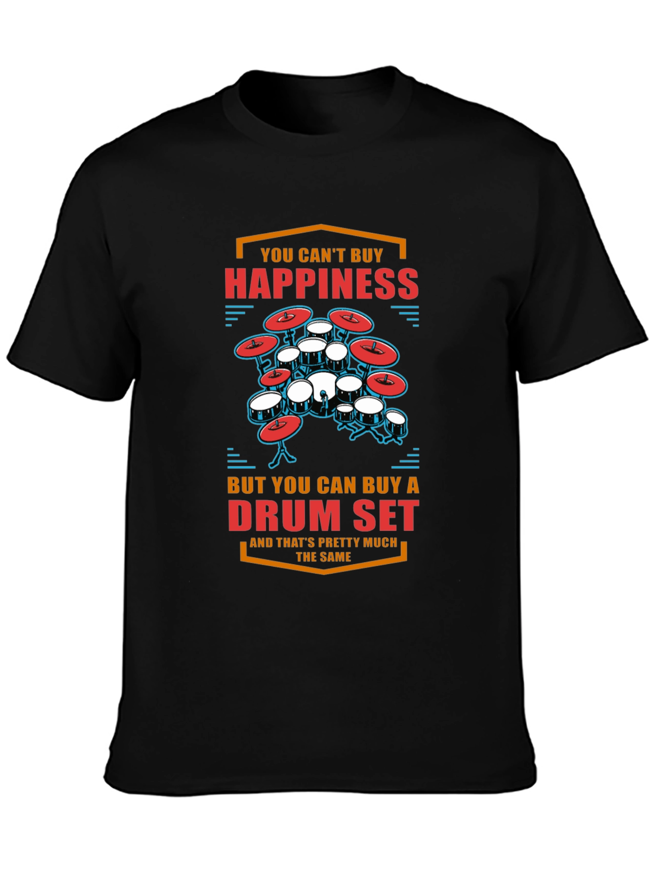 Drum Set Happiness T-Shirt - Black