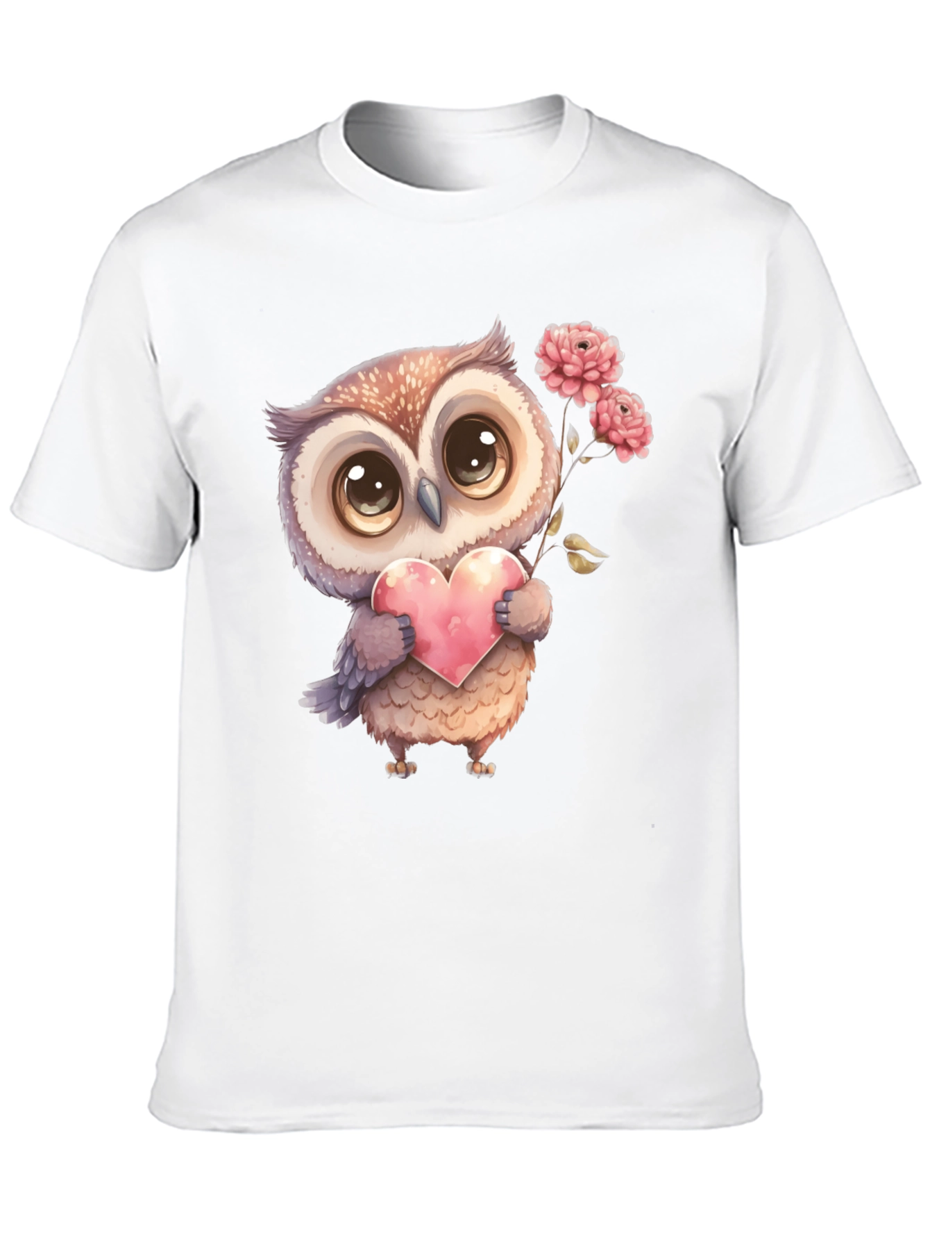 Cute Owl with Heart Graphic Tee - Black