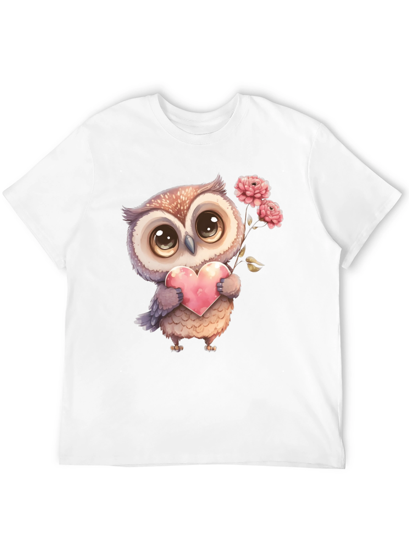 Cute Owl with Heart Graphic Tee - Black