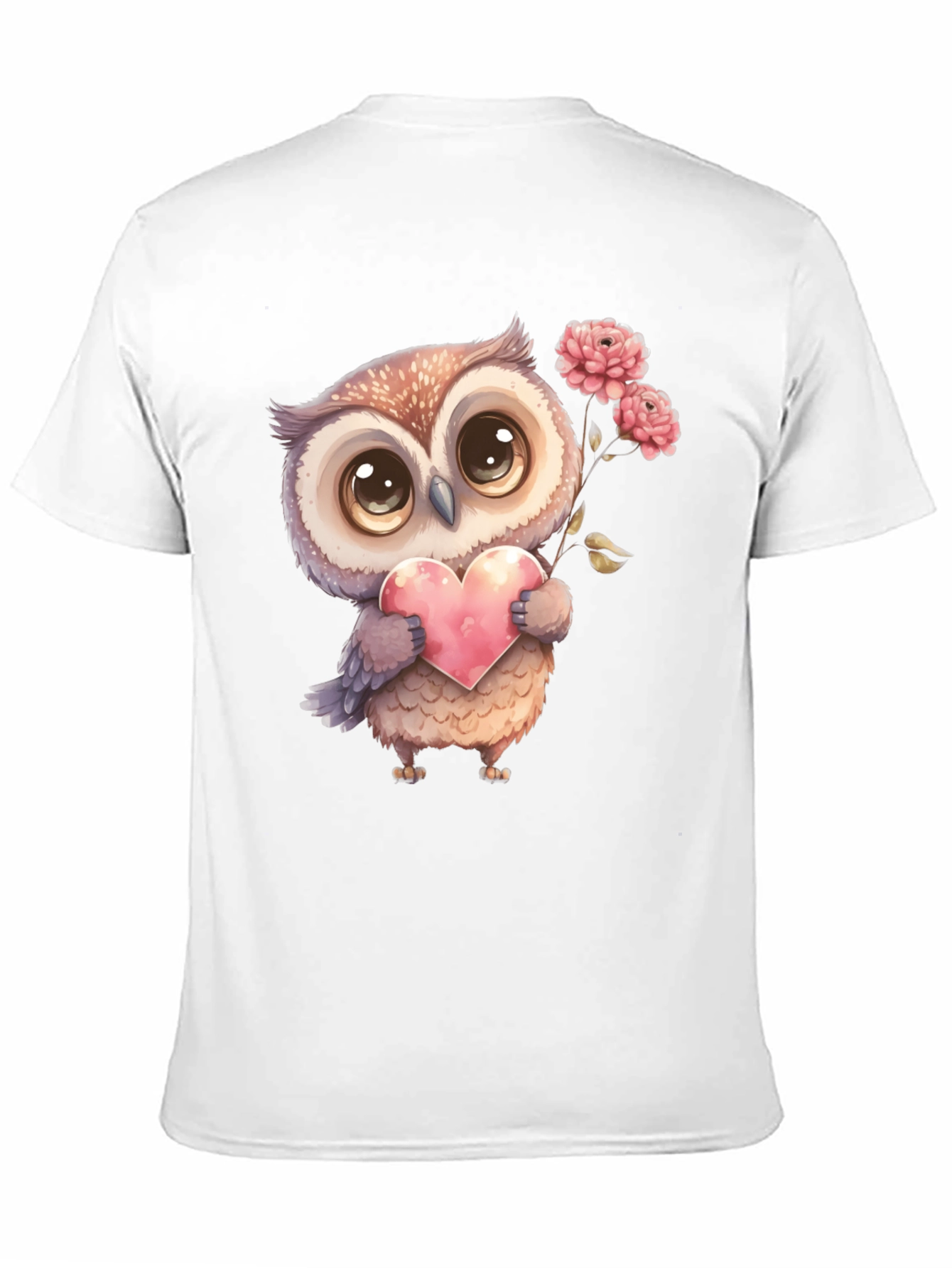 Cute Owl with Heart Graphic Tee - Black