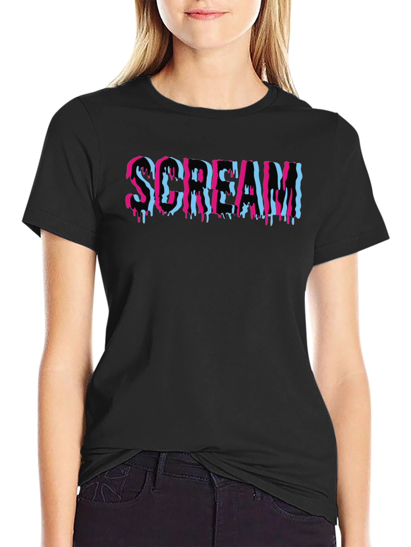 Scream Graphic Print T-Shirt - Black Cotton Blend