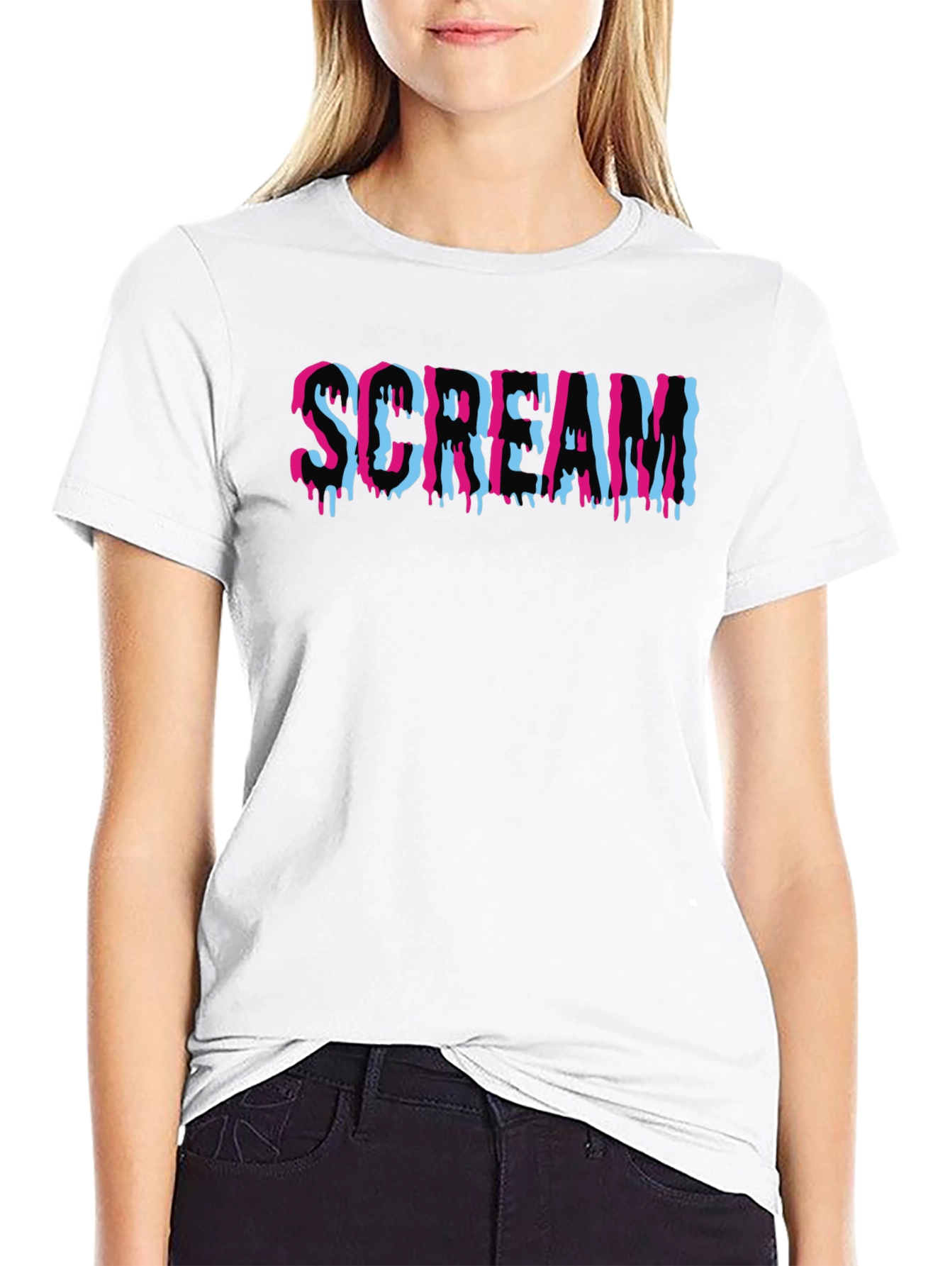 Scream Graphic Print T-Shirt - Black Cotton Blend