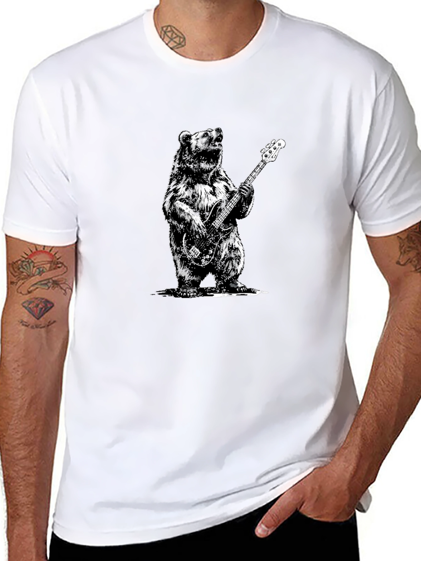 Bear Playing Bass Guitar Graphic T-Shirt