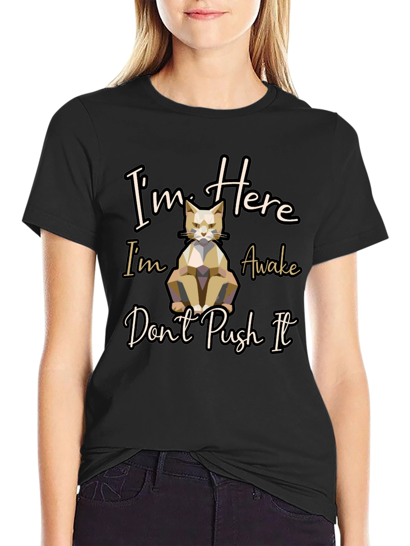 Im Here Awake Dont Push It Cat T-Shirt