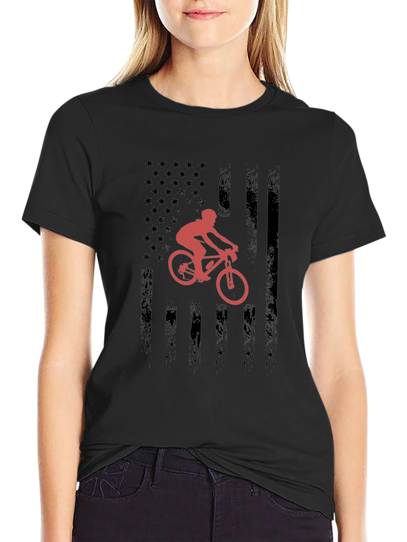 Mountain Bike USA Flag Graphic T-Shirt