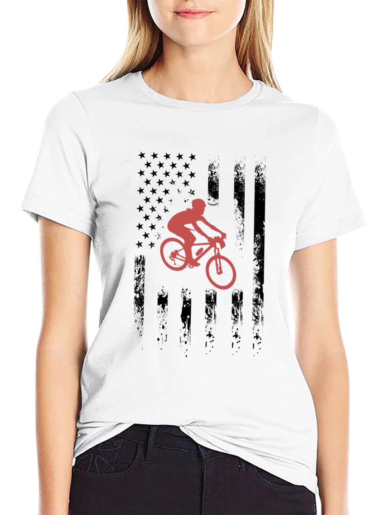 Mountain Bike USA Flag Graphic T-Shirt