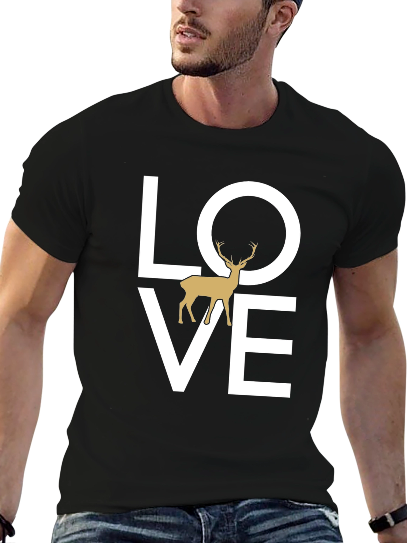 Love Deer Graphic Tee - Black Casual Shirt