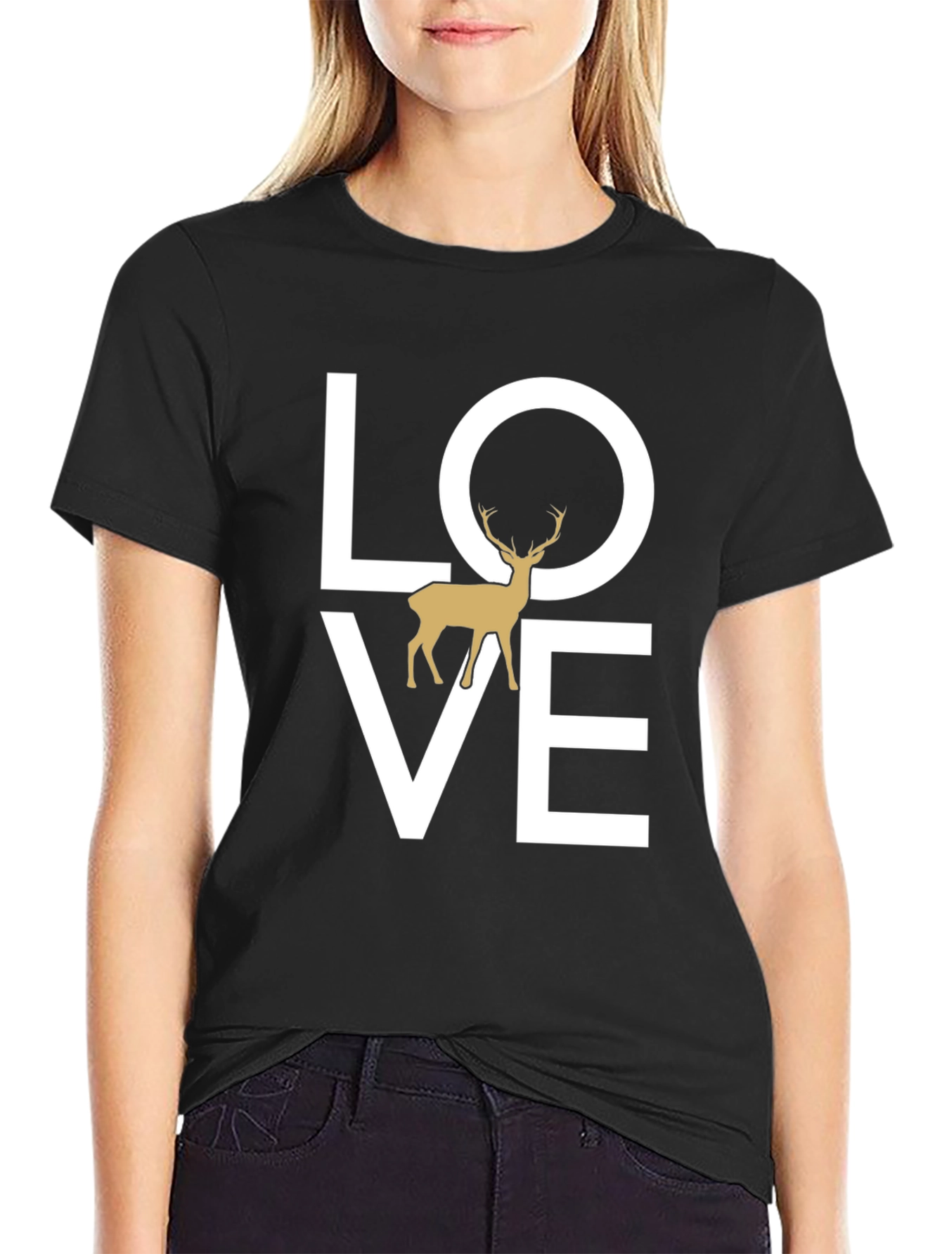 Love Deer Graphic Tee - Black Casual Shirt